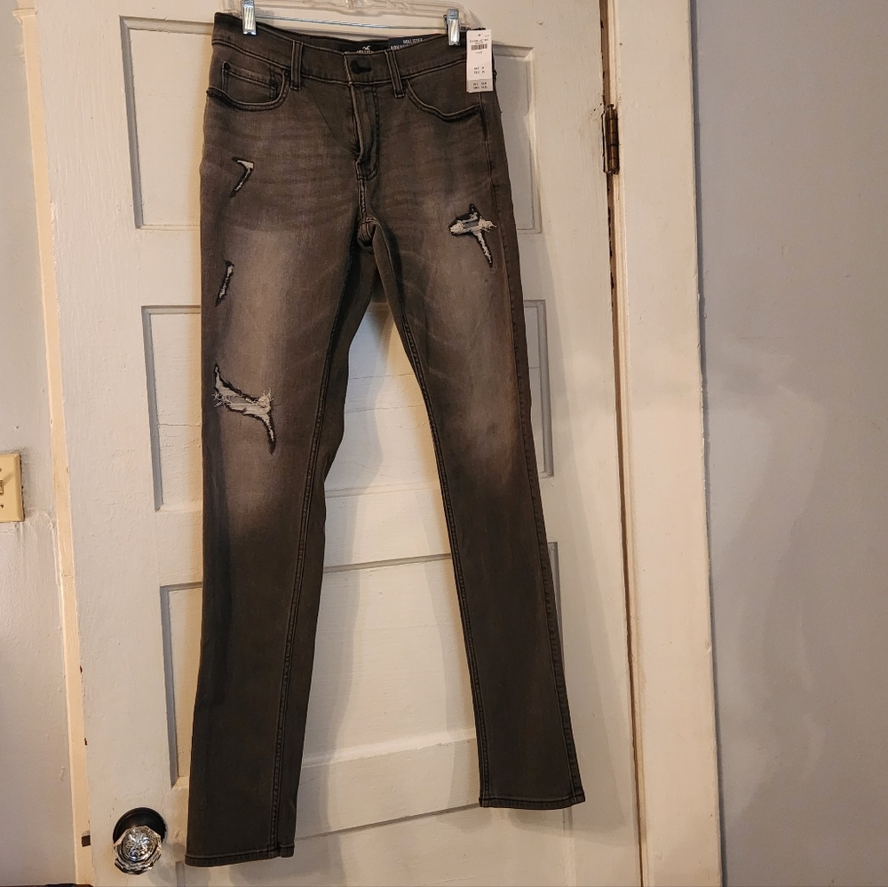 Hollister Men’s Jeans, Advanced Stretch Stacked Skinny Black Gray Sz 31 x 32 NWT